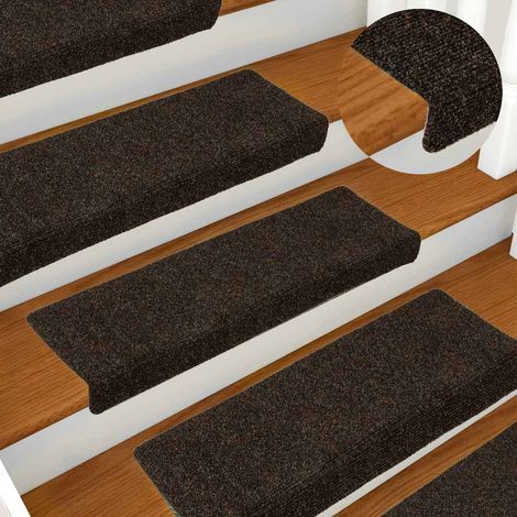 vidaXL Felpudos autoadhesivos para escaleras, 15 unidades, 65 x 21 x 4 cm, marrón oscuro, borde rectangular (1/5)