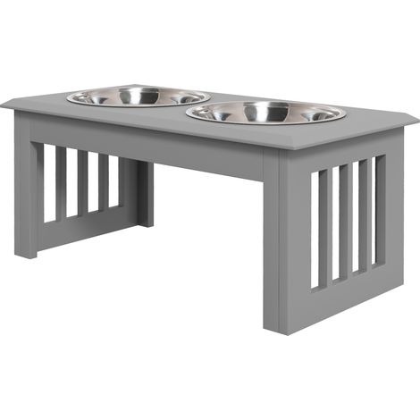 Raised Dog Feeding Bowls with Stand, Stainless Steel for Medium Dog, 58L 31W 25H cm -- Grey (1/5)