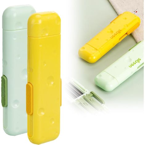 Lot de 2 enfile-aiguilles automatiques 3 en 1 avec découseur, accessoire rapide pour machine à coudre, idéal pour le quilting et le tricot, vert et jaune (1/5)