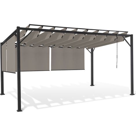 Pergola Luxus-Edition verstellbare Lamellen 3x4 M und 4 Jalousien Taupe (1/5)