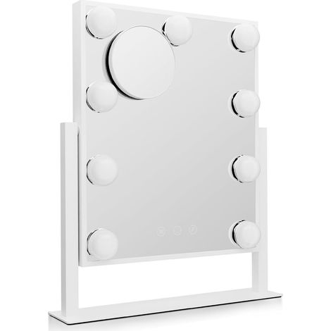 Espejo de maquillaje iluminado, espejo de mesa, 3 colores ajustables, con espejo de aumento extraíble de 10x (blanco). (1/5)