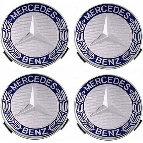 Couvercle de moyeu compatible Mercedes Benz 75 mm bleu, lot de 4