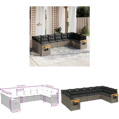 10-tlg. Garten-Sofagarnitur mit Kissen Grau Poly Rattan - Gartenmöbel - Sofasatz - Rattan Möbel - Outdoor Sofa - Lounge Set - Home & Living (1/3)