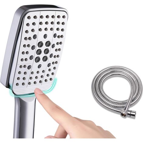 Pommeau de douche 6 types de jets en spray haute pression avec tuyau en acier inoxydable de 1,5m et embout universel en silicone respectueux de l'environnement pour la douche et le spa (1/5)