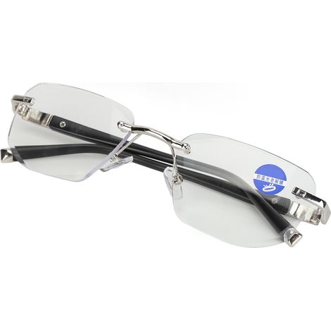 Lunettes presbytes pour hommes, sans monture, verres haute définition anti-lumière bleue, branches argentées + 200 (1/5)