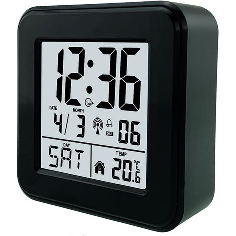 Réveil Numérique LCD - Affichage Luminieux - Synchronisation Radio Automatique - Fonction Snooze 5 Min - Affichage Température °C/°F - Noir (1/5)