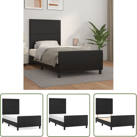 The Living Store Bettgestell mit Kopfteil Schwarz 90x190 cm Kunstleder - Bettstellengestell - Schlafzimmermöbel - Doppelbett - Boxspringbetten - Lattenrost (1/5)