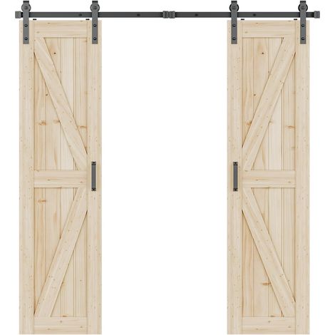 Kit complet de ferrures pour porte coulissante Métal - 305 cm - Système de porte coulissante - Double rail - Noir - Pour 2 portes en bois de 76 cm de large (1/5)