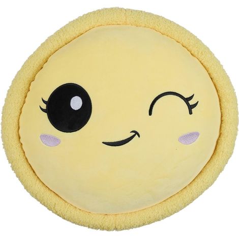 Cuscino di peluche giallo a forma di macaron, realizzato in poliestere. (1/4)