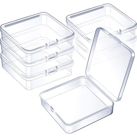(6 Pieces) Mini Clear Plastic Bead Storage Container Boxes for Collecting Small Items, Beads, Jewelry, Business Cards, Crafts (3.7 x 3.7 x 1.18 Inches) (1/5)