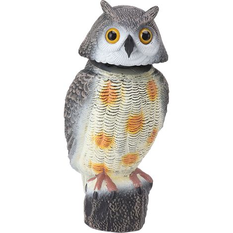 Fausse statue de hibou en plastique, répulsif à oiseaux, épouvantail avec tête tremblante pour jardin extérieur.
