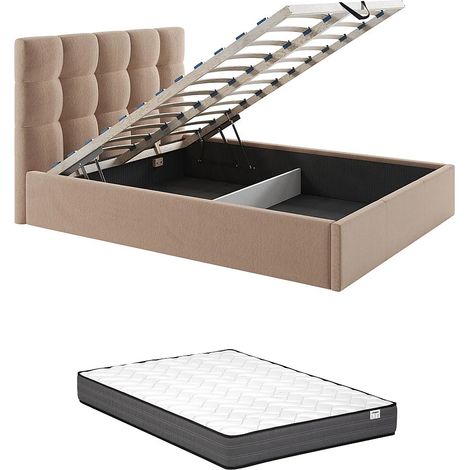 Letto con contenitore 160 x 200 cm Velluto Beige + Materasso - MIRDAL di PASCAL MORABITO (1/5)