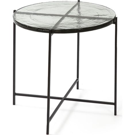 Hilfstabelle 51x51x51 rustikales Glas / Schwarz -Metall -Möbel / Hilfstische für alle Stile, um dem Haus eine Note zu verleihen (1/3)