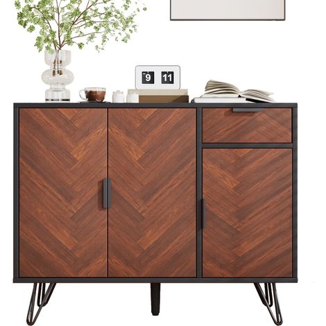 CHICFURN Credenza 90 x 30 x 71,5 cm in MDF nero e effetto legno, 1 cassetto, ripiani regolabili (1/5)