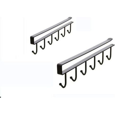 2 crochets multiples sous l'armoire, 6 crochets, support de suspension pour ustensiles de cuisine, placard, organisateur de coffre, porte-gobelet pour bar à café, convient pour étagère de 2 cm (1/5)