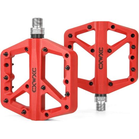 Pedales de plataforma rojos CXWXC para bicicleta con rodamientos sellados de nailon. (1/4)