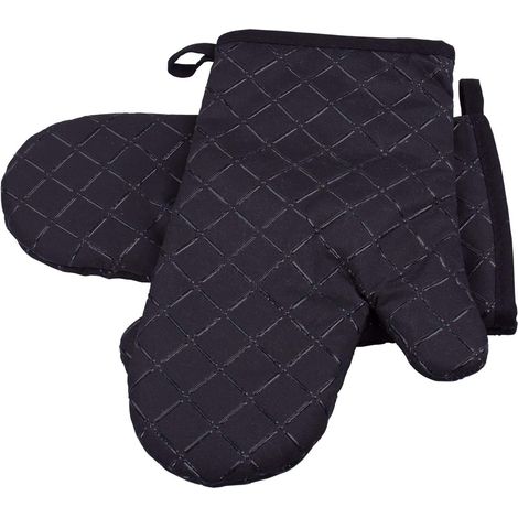 Gant de Cuisine, 1 Paire Antidérapant Gants de Four Mitt Chaleur Résistants Coton Maniques et Gants pour Cuisiner, Barbecue, Grill, Cuisson (Black) (1/5)
