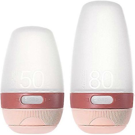 Lot de 2 flacons de voyage étanches en silicone rechargeables, contenants souples pour shampoing, lotion, savon et cosmétiques, 50 ml et 80 ml, rose (1/5)