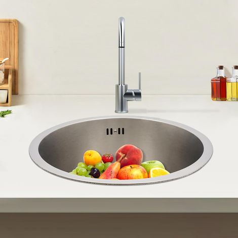 Rundspüle Edelstahlspüle Campingspüle Durchmesser 41cm Edelstahlspüle Einbauspüle Aufbauspüle Spülbecken Spüle Küchenspüle Einschüsselige Moderne Waschbecken Küche mit Filter und Kanalisation