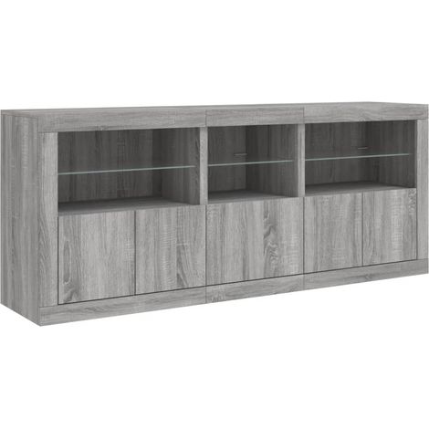 Credenza cassettiera mobile contenitore organizer cucina soggiorno salotto con luci LED sonoma 162 x 37 x 67 cm grigio 020030056