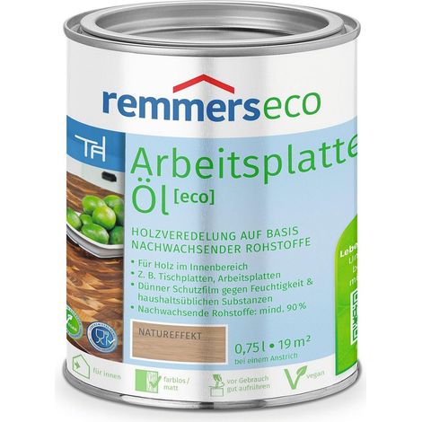 Remmers Arbeitsplatten-Öl [eco] natureffekt, 0,75 Liter, Arbeitsplattenöl für wasserbelastete Küchenutensilien, Arbeitsplatten, Tische und Möbel (1/5)