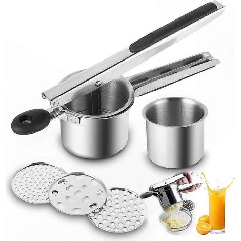 Presse à pommes de terre, presse à spaghetti, presse à spätzle avec disques à 3 trous pour purée de pommes de terre et pâtes faciles (1/5)