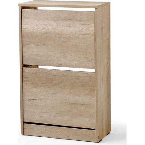 Armoire à chaussures, meuble à chaussures avec 2 portes abattantes coloris chêne cambrian - longueur 51 x profondeur 26 x hauteur 84 cm (1/2)