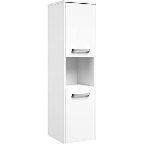 Badezimmer-Midischrank FES-3050-66 Front und Korpus in Hochglanz weiß - B/H/T: 30/115/33cm (1/4)