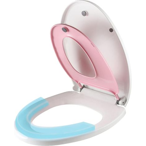 Siège de toilette familial avec siège enfant magnétique, fermeture douce et charnière réglable rose (1/5)
