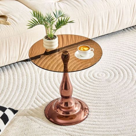 Table basse - WESTYLE - Rond 50 cm - Plateau verre trempé teinté - Socle métal stable - Compact (1/5)