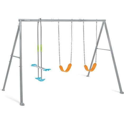 Intex 44123 altalena dondolo per bambini 3 tiri con struttura in acciaio grigia 343X254X211 cm. ideale dai 3-10 anni (1/5)