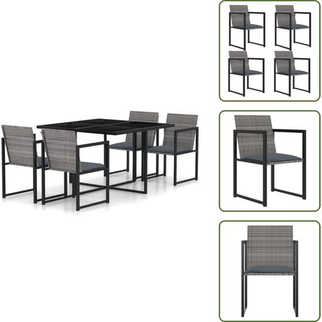 Ensemble à manger d'extérieur 5pcs coussins résine tressée gris - Salon De Jardin - Mobilier De Jardin - Table De Jardin - Chaises De Jardin - Set De Jardin (1/5)