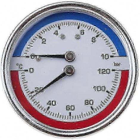 Manomètre de température et de pression de chaudière, plage de mesure 0-120°C, 0-10 bar, compatible avec les manomètres thermobariques. (1/5)