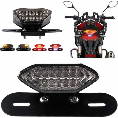 Luci posteriori a LED per moto con luci di stop e indicatori di direzione integrati, luce di segnalazione a 20 LED da 5 W, luce di stop/strada, indicatore di direzione, porta targa (lente nera)