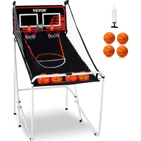VEVOR Jeu dearcade de basketball pliable, 2 joueurs, panier de basketball a double tir a domicile, 4 ballons, tableau de bord electronique et pompe de gonflage, pour enfants et adultes, noir et blanc