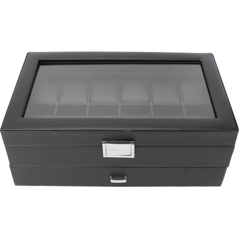 Coffret à Montres 12 Emplacements Fibre de Carbone Grand Espace Élégant Boîte à Bijoux de Rangement pour Hommes et Femmes (1/5)