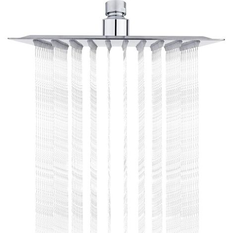 Soffione doccia in acciaio inox, forma quadrata da 20 cm, filettatura universale per pioggia da 1/2", girevole a 360°. (1/4)