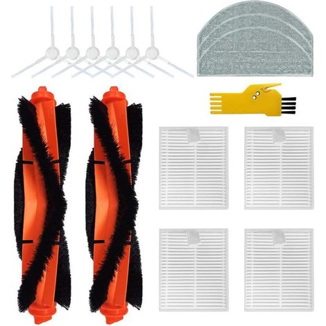Accessoires compatibles avec Xiaomi Robot Vacuum E12 Xiaomi Vacuum E10 l'aspirateur Pièces de rechange 15 packs 2 brosses principales, 4 filtres, 6 brosses latérales, 3 serpillières (1/5)