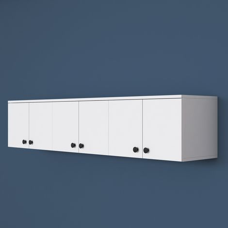Mobile Pensile Jelsi, 6 Ante, 3 Vani, Apertura Battente, 180x44h cm Bianco (1/5)