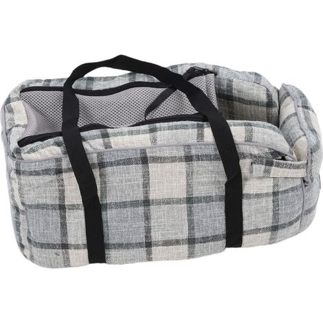 Siège de voiture pour chien, Console centrale Portable, accoudoir confortable pour animaux de compagnie, avec poche de rangement, motif à carreaux gris clair (1/2)