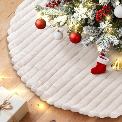 (Blanc)Jupe de Sapin de Noël 122cm Tapis de Sapin de Noel, Grande Cache Pied Sapin de Noël CouvrePied de Sapin Jupe d'arbre pour Décoration d'intérieur pour fêtes d'hiver (1/5)