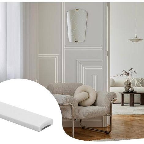 Moldura autoadhesiva de 5 m, PVC flexible e impermeable, tira de acabado autoadhesiva para paredes, azulejos, ventanas, puertas, espejos, salpicaderos y muebles (pintable) - ANCHO: 1 cm, GROSOR: 0,25  (1/5)