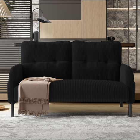 Sofá recto de 2 plazas 120x75x79 cm en tejido de pana negro, con almacenaje para salón FloraGrace (1/5)