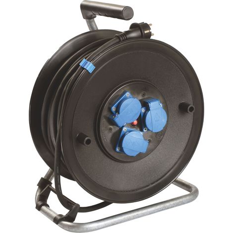 ENROULEUR DE CABLE PRO A TAMBOUR 285MM A CLAPETS H07RN-F 3G2,5 - 3 PRISES NF IP44 25M - NOIR