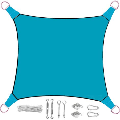 Sonnensegel Quadratisch Blau 5m - mit Ösenset für Balkon & Terrasse (1/5)