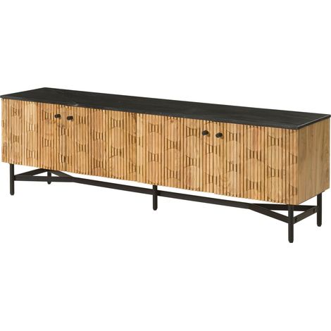 Mobile Tv in legno di acacia 180x40x55 Laccato - naturale / marmo scuro LONDON 105