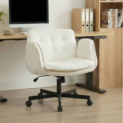 Silla de oficina de tela blanca 60-123 cm, reposabrazos ajustables en 5 niveles, inclinacif3n 90-120b0, giratoria 360b0, pistf3n de gas (1/5)