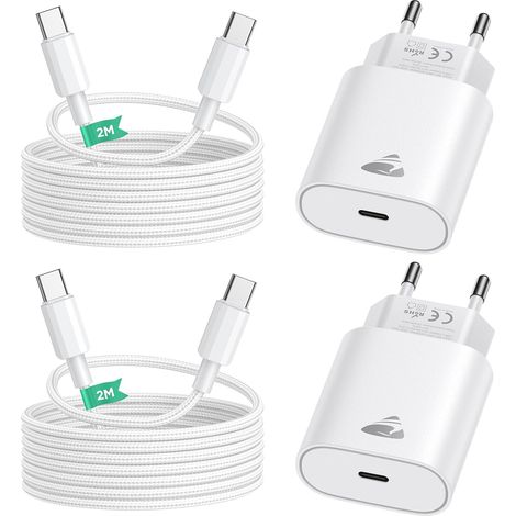 Caricabatterie USB-C, caricabatterie rapido per iPhone 17, 16 e 15, confezione da 2, spina USB-C da 20 W con cavo USB-C da 2 m, caricabatterie rapido Type-C, caricabatterie per iPhone 17, 16, 15 Pro M (1/5)