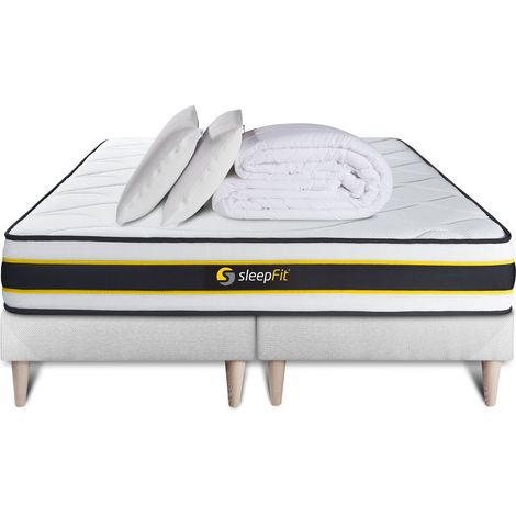 Komplettpaket Bett - Matratze 180x200 cm + 2 Boxspringbetten (Monoblock) + 2 Kopfkissen + Bettdecke - Flexy