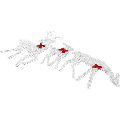 Ensemble de Noël 3 pièces représentant un cerf et sa famille, décoration de jardin extérieure avec lumières LED, nœuds rouges, mère et enfant, renne (1/5)